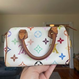 Original 2004 colorful Louis Vuitton micro speedy in white w/ multi color logo